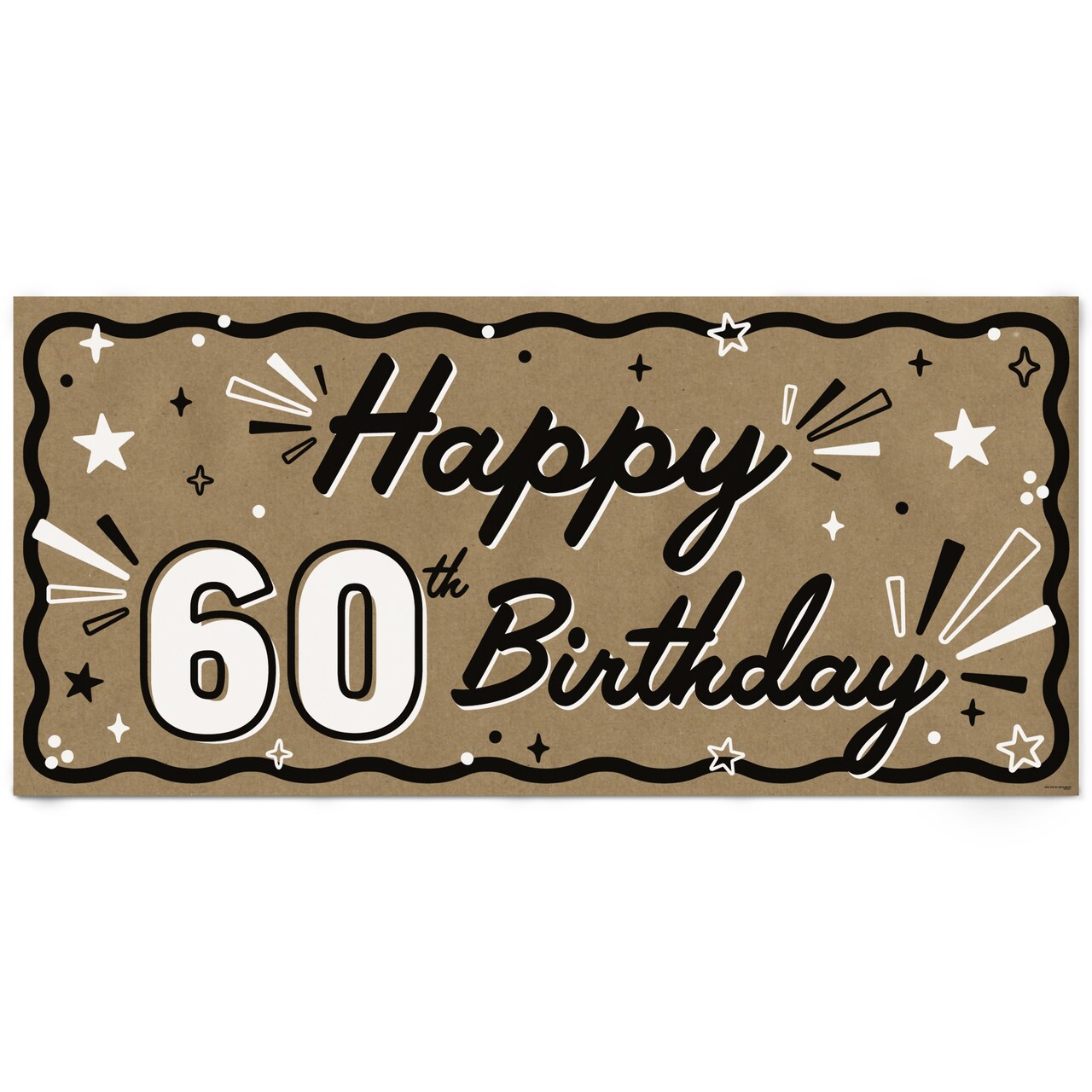 Big Dot of Happiness 60th Birthday Kraft Paper Banner, Black & White Happy Birthday Banner, Printed Brown Paper Party Sign Decoration – 1 Count